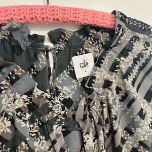 CAbi Black and Cream Geometric Blouse